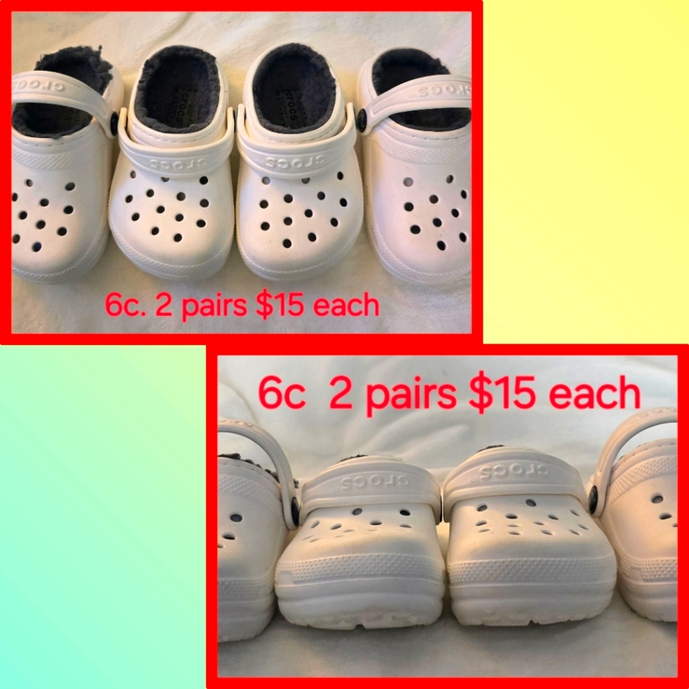 Crocs white with grey fur lining on the inside